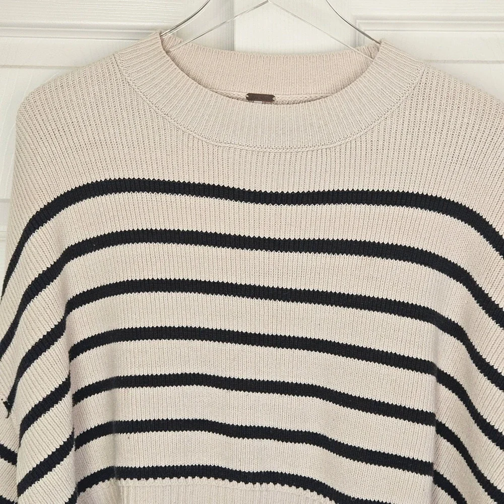 Free People Easy Street Striped Crop Sweater Cream‎ Black Knit Womens Small
